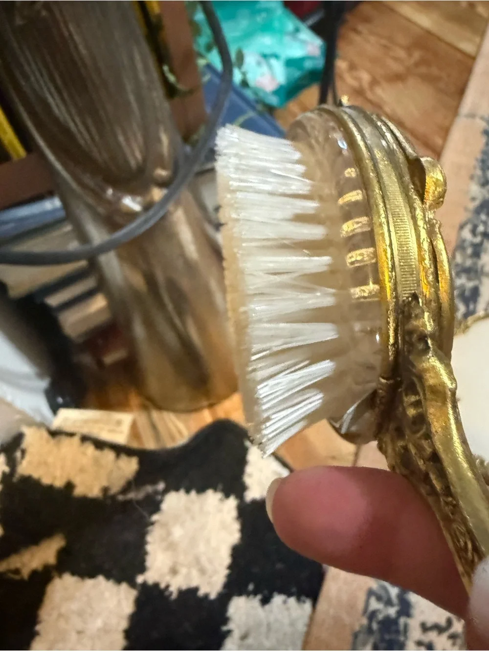 Vintage Hollywood regency ornate Gold Hand Mirror and Brush Set